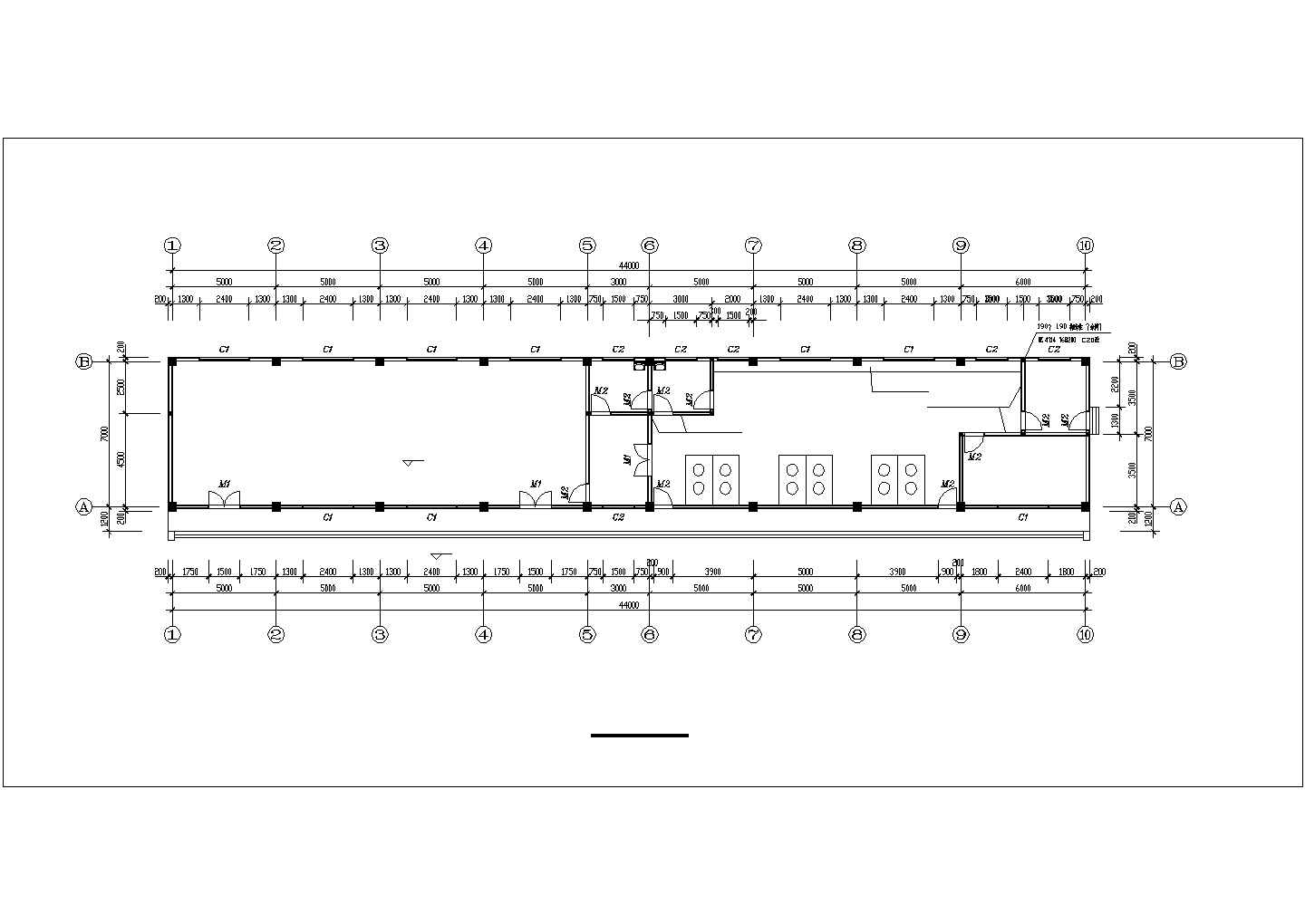 740平米单层砖混结构职工食堂平立剖面设计CAD图纸