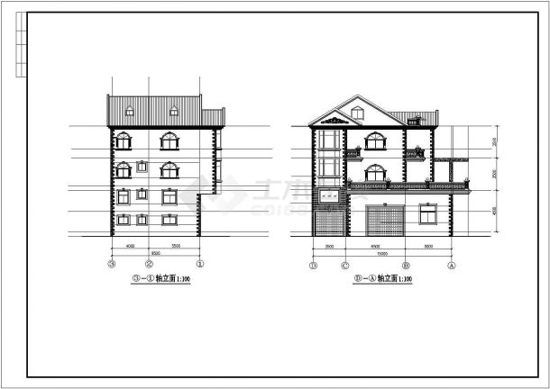 某市郊豪华别墅建筑方案设计施工CAD图纸-图二