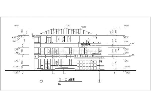 某经典多层别墅样板建筑完整方案设计施工CAD图纸-图二