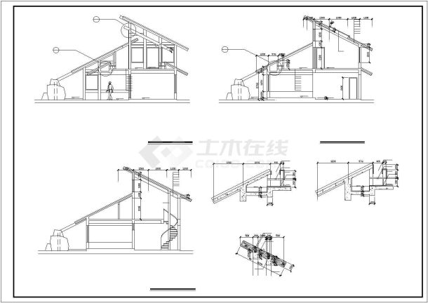 某著名风景区索道闸口的单层休闲茶室建筑设计CAD图纸-图二