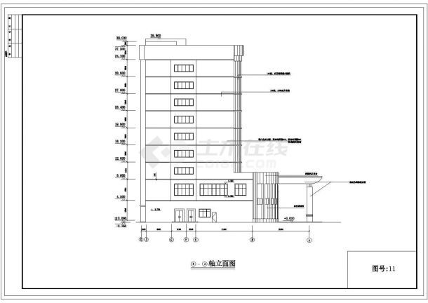 某商业街1万平米9层框架结构星际酒店平立剖面设计CAD图纸-图二