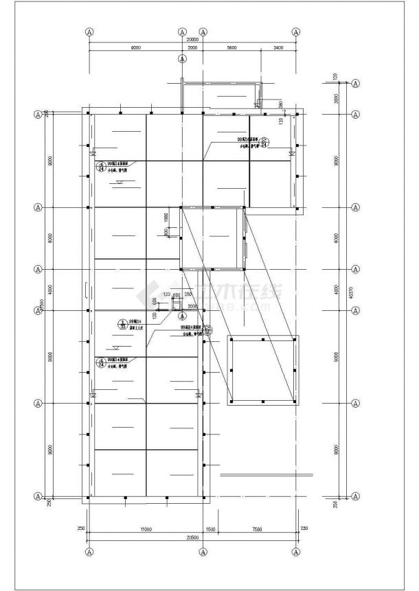2100平米左右3层框架结构商务会所平立剖面设计CAD图纸-图二