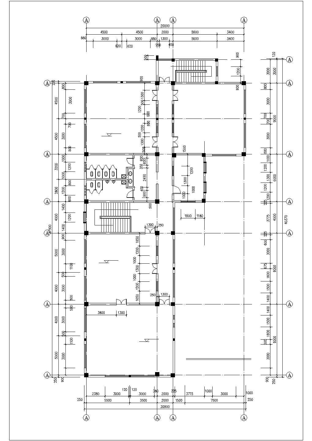 2100平米左右3层框架结构商务会所平立剖面设计CAD图纸