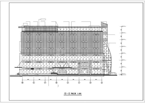 天津某商业街7层框架结构商业广场全套立剖面设计CAD图纸-图二