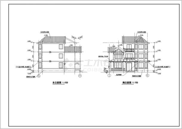三层别墅建筑设计施工CAD图-图一