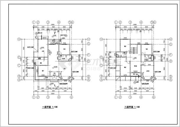 三层别墅建筑设计施工CAD图-图二