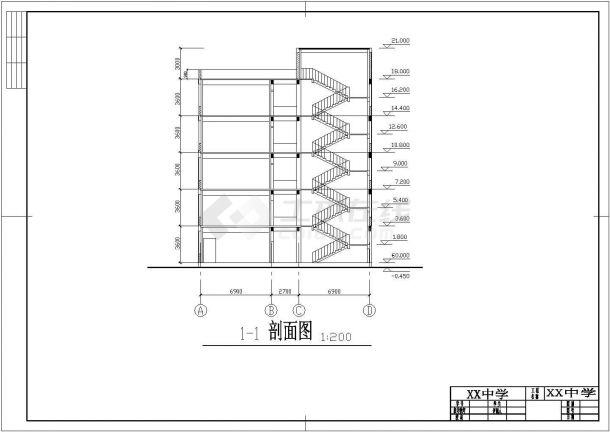某18班多层框架结构中学教学楼设计cad全套建筑施工图（甲级院设计）-图二