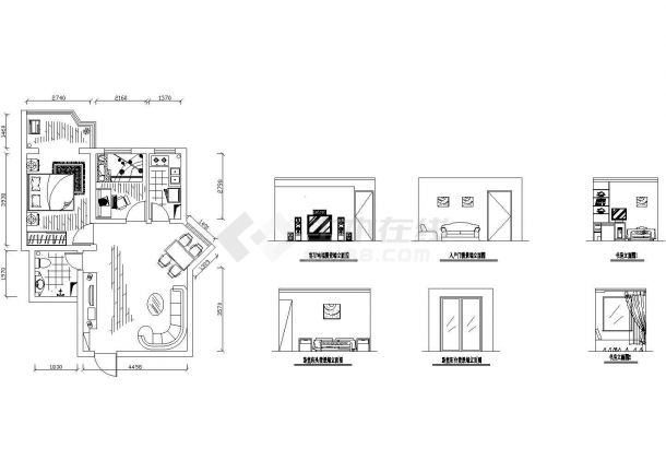 某简约情侣房室内装修设计cad施工图纸（含效果图，含3D模型图）-图一