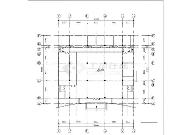 1800平米左右单层框架结构学生食堂平立面设计CAD图纸-图一