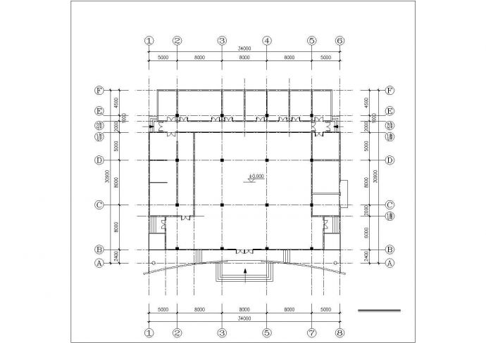 1800平米左右单层框架结构学生食堂平立面设计CAD图纸_图1