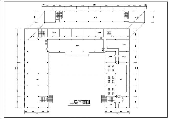 扬州市某1.1万平米4+1层U型框架结构商务酒店平剖面设计CAD图纸_图1