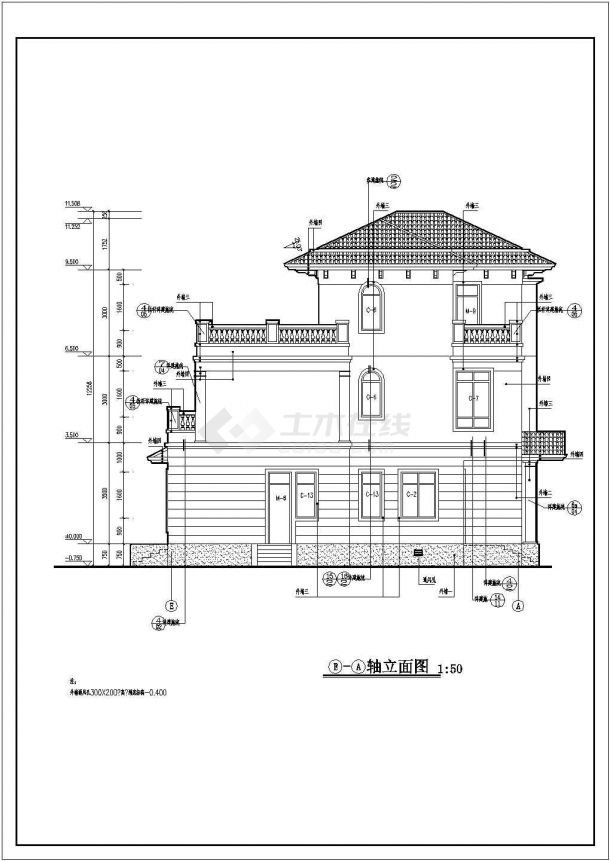 某三层框架结构欧式风格小康别墅设计cad全套建筑施工图（甲级院设计）-图一