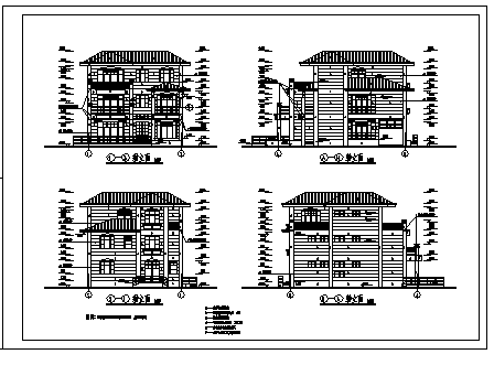 某三层框架结构简约风格别墅建筑施工cad图，共十六张-图一