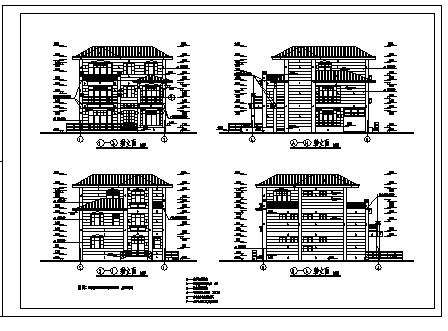某三层框架结构简约风格别墅建筑施工cad图，共十六张_图1