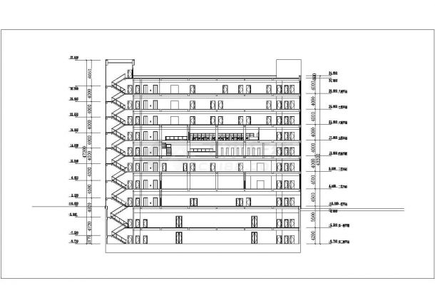 某大学1.3万平米7层框架教学楼平立剖面设计CAD图纸（含消防和电气图）-图二