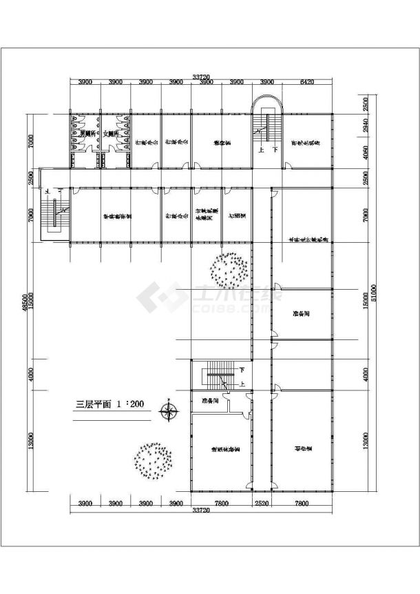 北京某大学5000平米左右五层框架结构办公楼平立剖面设计CAD图纸-图一