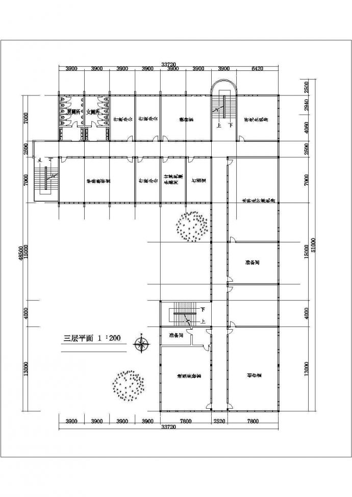 北京某大学5000平米左右五层框架结构办公楼平立剖面设计CAD图纸_图1