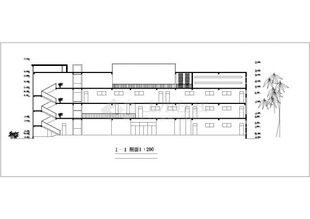 北京某大学5000平米左右五层框架结构办公楼平立剖面设计CAD图纸-图二