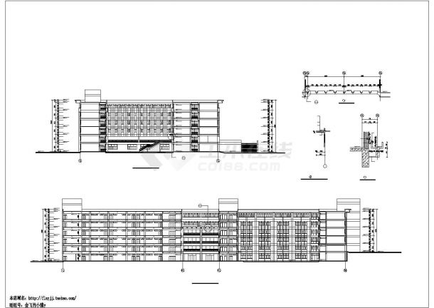 上海某高校3万平米左右6层框架结构教学综合楼平立剖面设计CAD图纸-图二