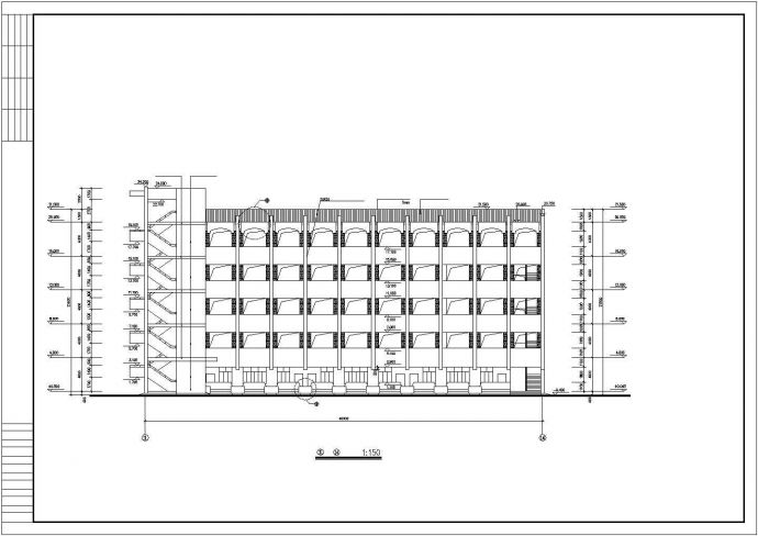 杭州市某学校2500平米5层框架结构教学楼平立剖面设计CAD图纸_图1