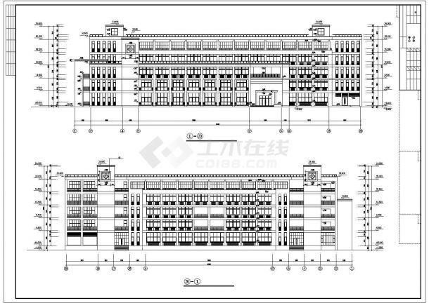 某大学1.3万平米4层框架结构教学实验楼平立剖面设计CAD图纸-图一