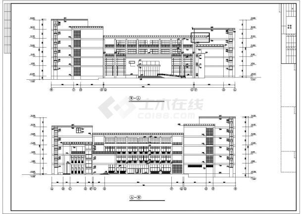 某大学1.3万平米4层框架结构教学实验楼平立剖面设计CAD图纸-图二