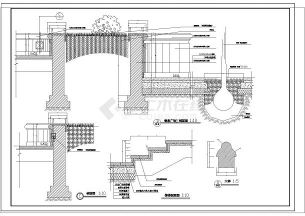 某城市景观工程小型喷泉广场设计cad平立剖面图（甲级院设计）-图一