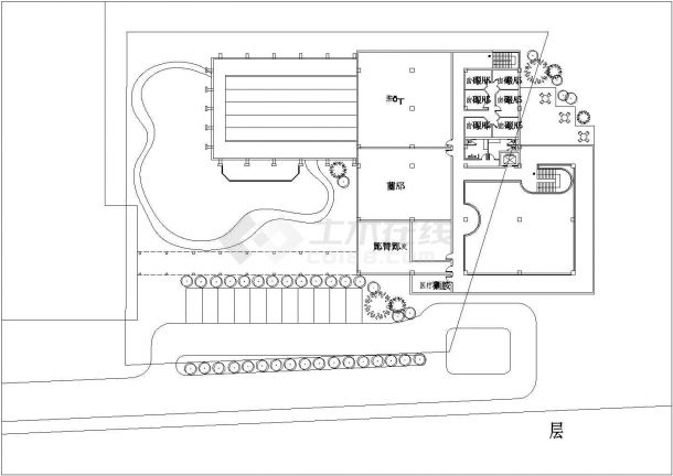 某社区3360平米3层框架结构休闲会所平立剖面设计CAD图纸-图二