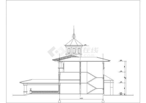 扬州市某社区1900平米双层框混结构休闲会所平立剖面设计CAD图纸-图二