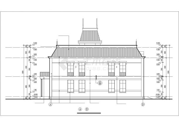 1200平米2层框混结构社区休闲会所平立面设计CAD图纸-图一