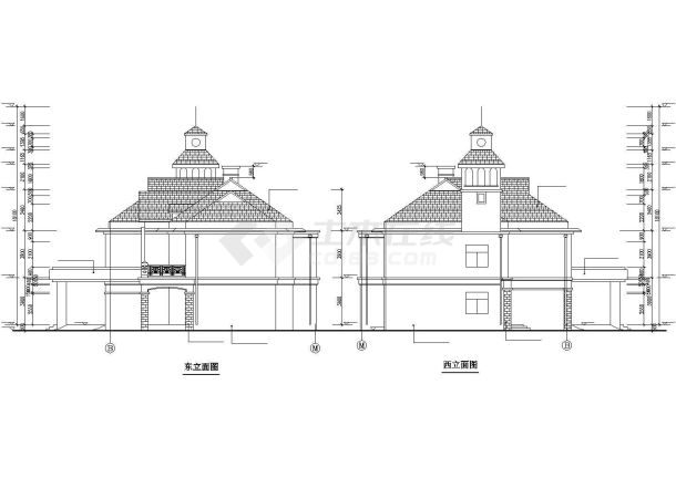 2670平米3层框架结构小区会所平立剖面设计CAD图纸（含阁楼）-图一