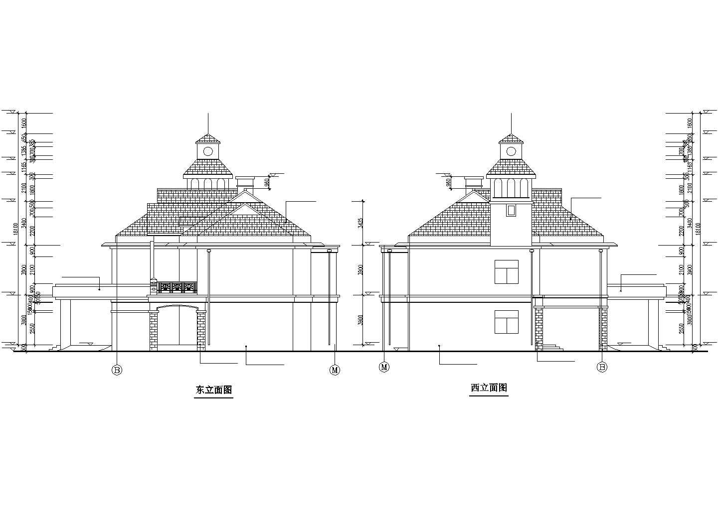 2670平米3层框架结构小区会所平立剖面设计CAD图纸（含阁楼）