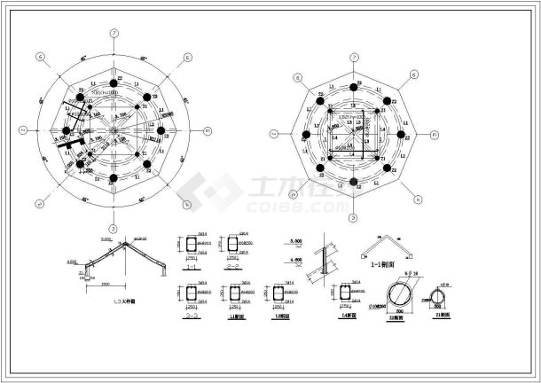 某景观亭结构断面图大样图图纸-图一