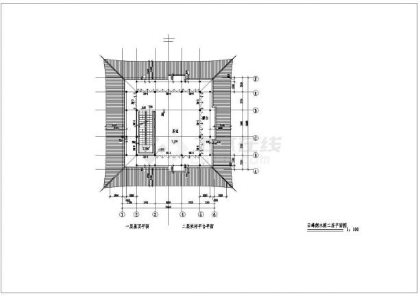 云峰烟水阁平立面CAD建筑图-图二