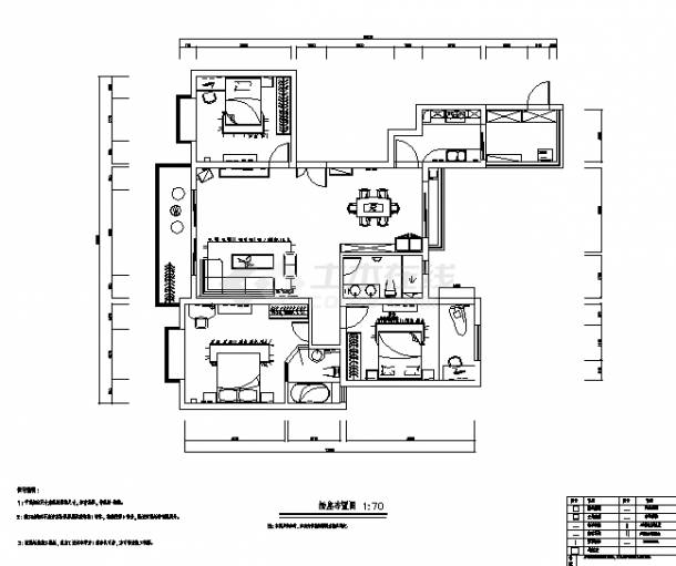 杭州二套现代风格小区住宅楼装修设计施工cad图纸-图二