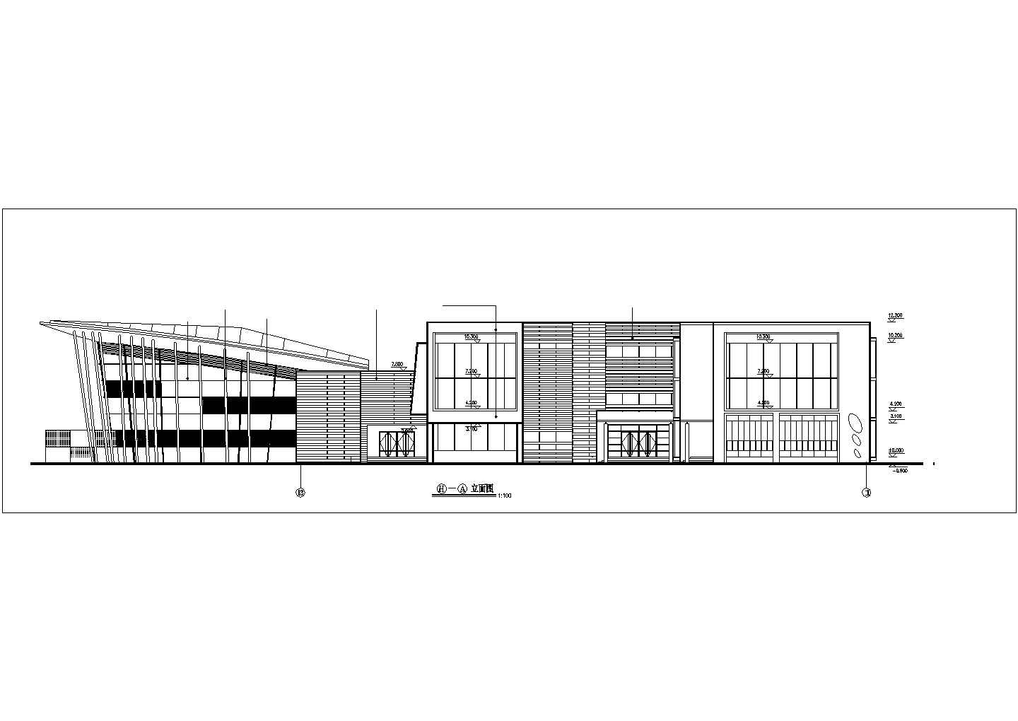 苏州市某安置小区3200平米3层框混结构商业会所平立剖面设计CAD图纸
