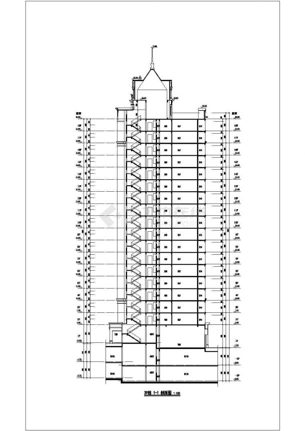 1.4万平米18层框架结构商住楼全套建筑设计CAD图纸（底层商铺）-图一
