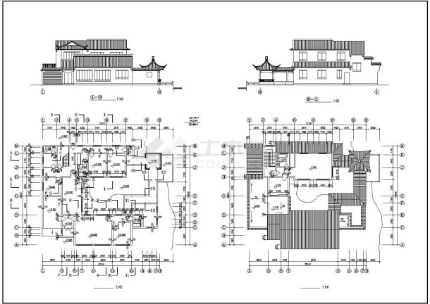 三套古建别墅CAD建筑图-图二