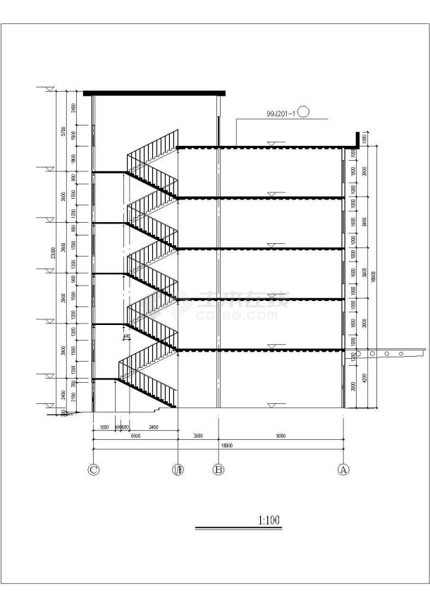 某建筑公司5300平米左右六层钢框架结构办公综合楼建筑设计CAD图纸-图二