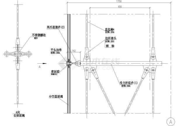 拉杆式点式幕墙节点（一）CAD施工图设计-图一