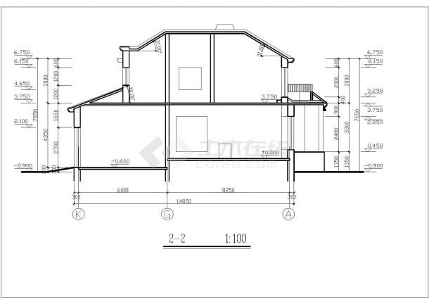 某小区占地220平2层框架结构独栋别墅全套平立剖面设计CAD图纸-图二