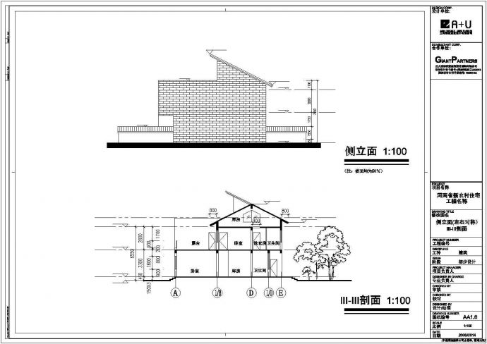 2层砖混结构双拼别墅平立剖面设计CAD图纸（每户217平米）_图1