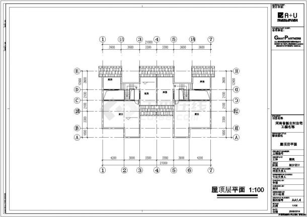 2层砖混结构双拼别墅平立剖面设计CAD图纸（每户217平米）-图二