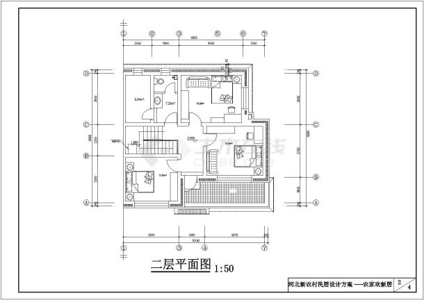 某村镇2层砖混结构组合式别墅平立剖面设计CAD图纸（每户180平米）-图二