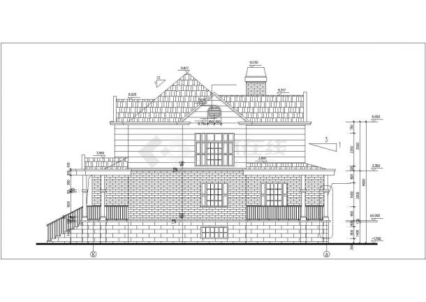 350平米2层框混结构乡村别墅全套平立剖面设计CAD图纸（含地下室）-图二