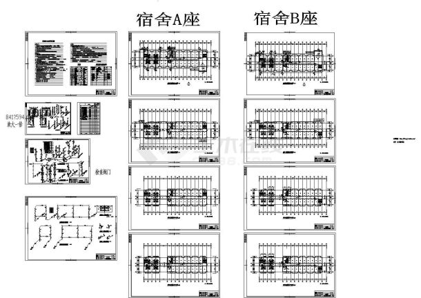 某地4层6602平米焦化厂工人倒班宿舍楼水施图纸【[AB两座] 各层给排水平面 给排水热水消火栓系统 卫给排水详图 说明】-图一