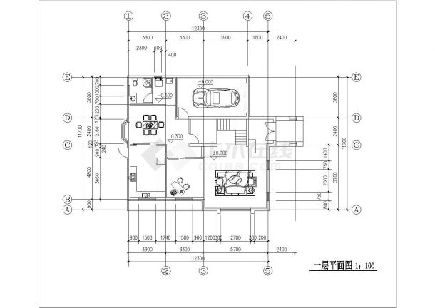 沈阳市某村镇2+1层框混结构单体别墅平立剖面设计CAD图纸（含效果图）-图二