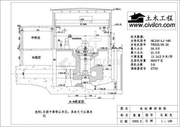 厂房设计_某水电站厂房设计cad全套施工图纸（标注详细）-图二
