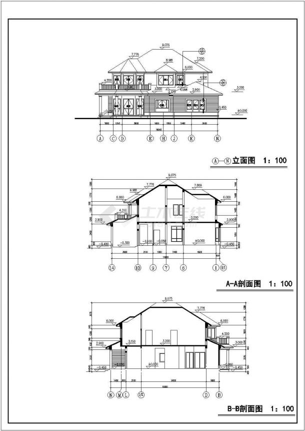 某地区多套别墅建筑方案设计施工CAD图纸-图二