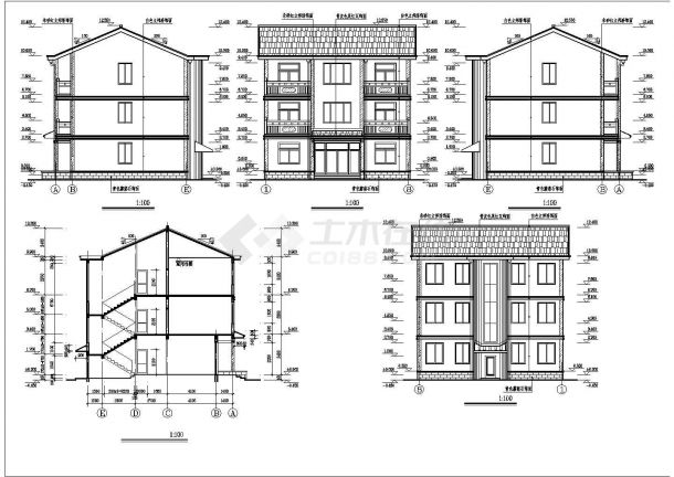 某地区多层农村别墅建筑方案设计施工CAD图纸-图二